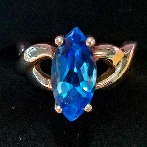 Sterling Silver Blue Topaz Marquise Twisted Ring